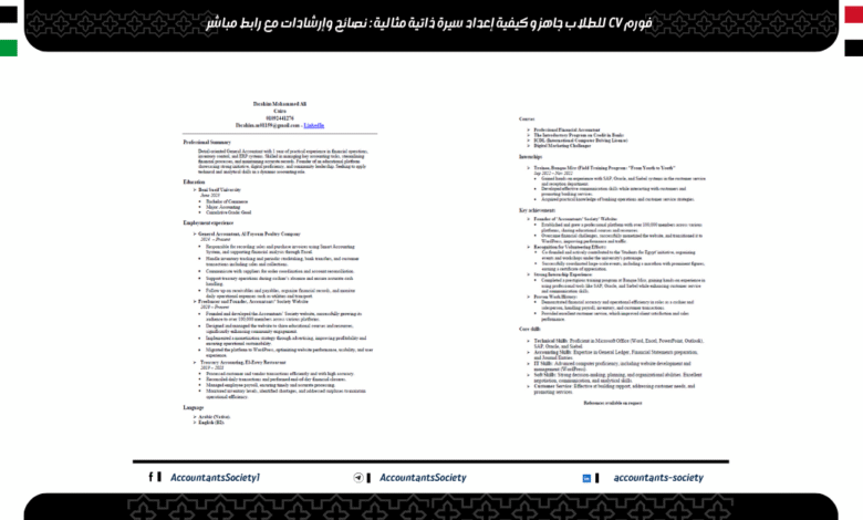 فورم CV للطلاب جاهز و كيفية إعداد سيرة ذاتية مثالية : نصائح وإرشادات مع رابط مباشر