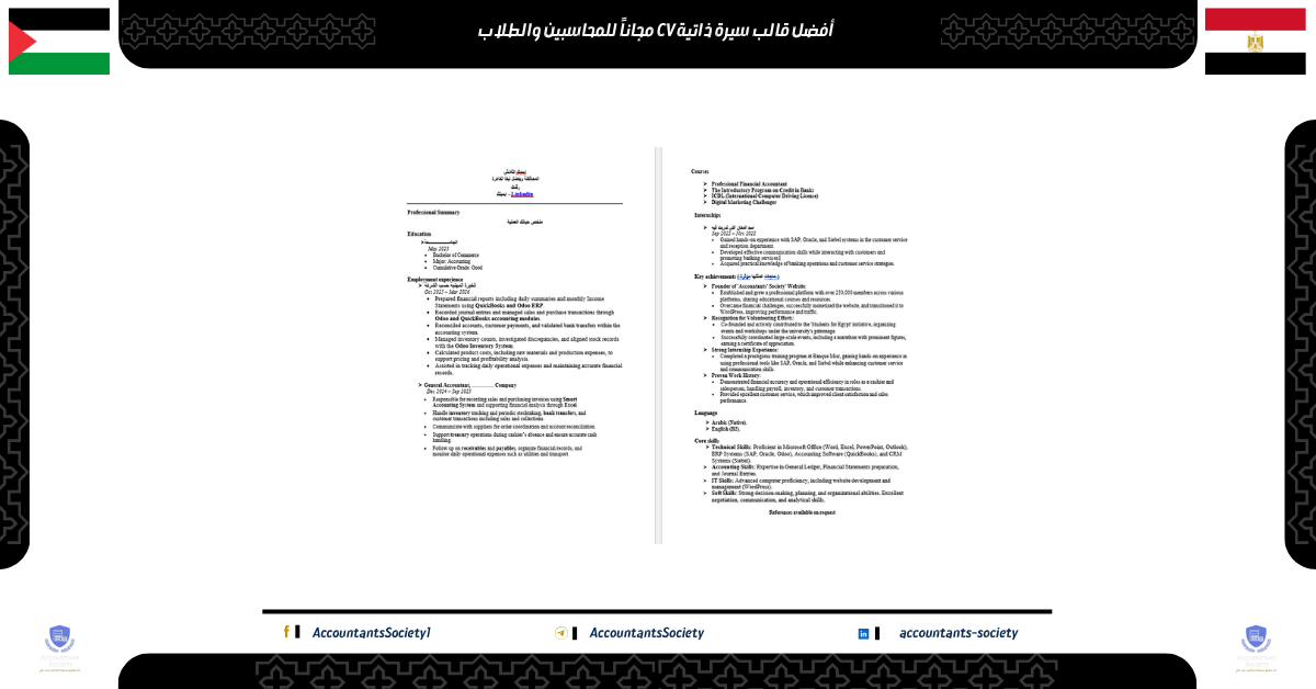 أفضل قالب سيرة ذاتية CV مجاناً للمحاسبين والطلاب